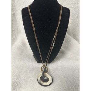 J. Jill Gold Tone Necklace Set Circle Pendant Leather Cord Adjustable Boho